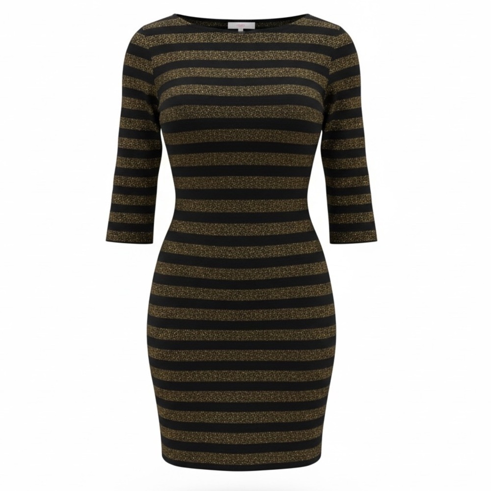 Trina Turk black metallic stripe 3/4 dress